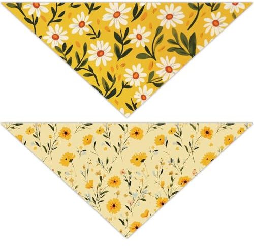 craspire Lot de 2 Foulards Triangulaires Réversibles à Motif Floral pour Chiens de Taille Moyenne et Grande Accessoire de Décoration pour Fêtes d'animaux de Compagnie Motif Marguerite Jaune Printemps