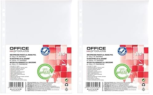 OFFICER PRODUCTS Prospekthüllen / 100 Stück/Din A4/ Genarbt Oben Offen Klarsichthüllen Sicht-Hüllen Gelochte Plastikhülle für Dokumente Papiere Akten Ordner/PP/Transparent, 21141155-90