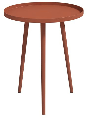 Outsunny Beistelltisch Garten Wetterfester Gartentisch Ø40x50H cm Rot | Erhöhter Rand, Balkontisch aus Stahl, Runder Kaffeetisch 20kg Belastbar, Terrassen-Beistelltisch für Balkon Terrasse
