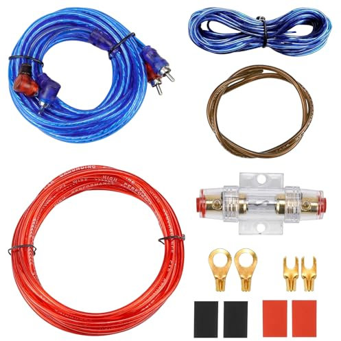 Kit de connexion pour amplificateur de voiture 10GA - Câble de caisson de basses 1500 W - Câble d'amplificateur de voiture - Câble audio de voiture - Kit de raccordement avec fusible
