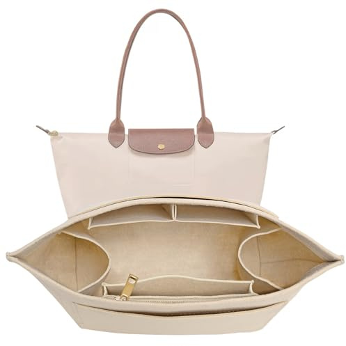 LOUKAYCCI Geldbörse Organizer-Einsatz für Longchamp Le Pliage L Handtasche Einsatz Filz Long Champ Tote Bag Organizer-Einsatz mit Becher (Beige, L)