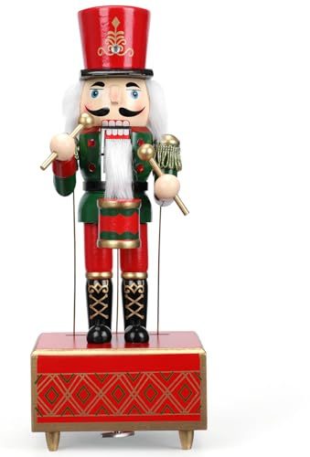 Luckits Nussknacker Spieluhr, 30CM Holz Schlagzeuger Nussknacker Figur Handgefertigter aus Holz Musik Nussk-Nacker, Weihnachtshaus Urlaub Dekoration Geschenk (Rot)