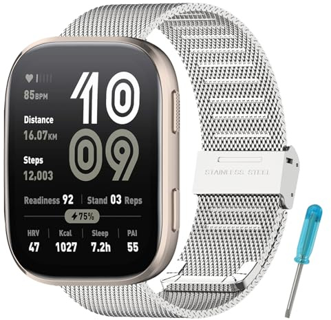 RenSheng 22 MM rostfritt stålband, kompatibelt med Amazfit Bip 6, metallarmband för Amazfit Bip 6 ersättningsarmband, Amazfit Bip 6