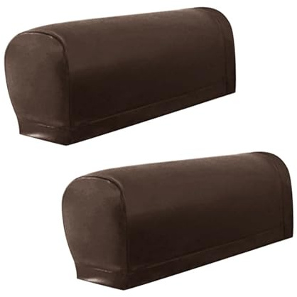 Sofa-Armlehnenschoner mit 4 rutschfesten Pads, elastisch, 150 % dehnbares PU-Leder, für Zuhause, Büro, Sofa, dehnbare Armlehnenbezüge, 2 Stück