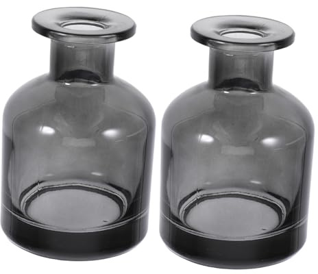 HAMPPLIES 2 Piezas Botellas Difusoras de Vidrio Cilíndricas para Aromaterapia Envase Rellenable para Aceites Esenciales Diseño Minimalista Gris Azul para Decoración y Ambientador