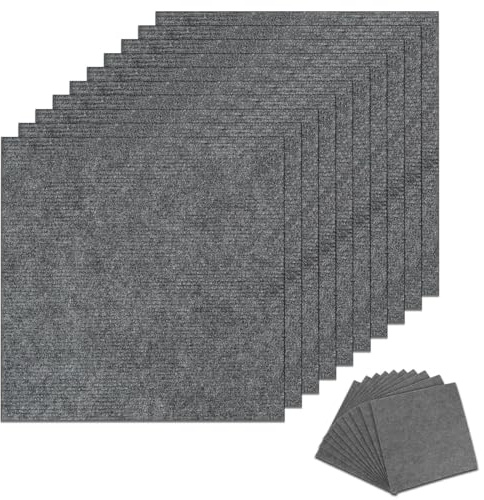 Piastrelle Autoadesive per Moquette, 10 Pezzi Tappeto Morbido, 30 x 30 cm Moquette Pavimento, Tappeti Adesiva, per Ufficio, Soggiorno, Bagno, Cucina(Grigio Chiaro)