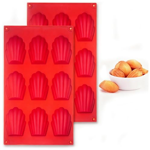 KIRZAX Lot de 2 Moule Madeleine Silicone, Antiadhésifs Moule à Madeleine Cuisson à 9 Trous,Moules en Silicone en Forme de Coquille pour Madeleine, Biscuits, Chocolat, Bonbons, Pudding