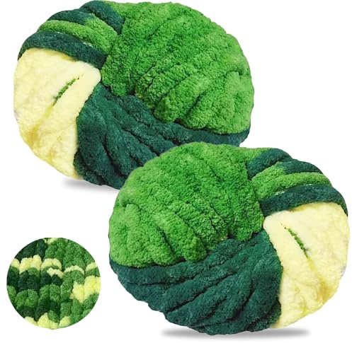 Ecowiaye 2 Stück Dicke Wolle, 500g Chunky Yarn Armstricken Wolle, Dickes Garn zum Häkeln, Flauschig XXL Häkelwolle zum Handstricken für Decke, Schals, Mützen, Haustier Nest (Waldgrün)