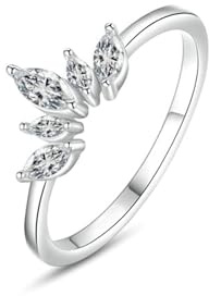 Stfery Bague Moissanite Or Blanc Femme 14 carats, Anneau de Mariage Incrusté de Moissanite Marquise, Bague Or 585 Scintillant Taille 53