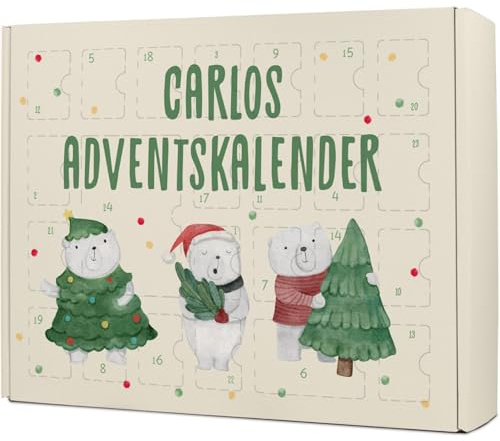 GRAVURZEILE - DIY Adventskalender zum befüllen - Eisbären - Personalisiert mit Namen - Weihnachtskalender für Kinder - 24 Fächer, Nikolaus & Heiligabend extra groß - inkl. Steckanleitung