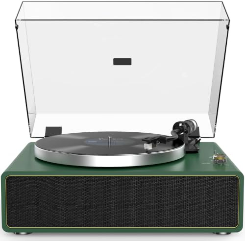 Retrolife Platine Vinyle avec Haut-Parleurs Intégrés Bluetooth, Vert Foncé | Tourne Disque Vinyle à Courroie Tout-en-Un, Cartouche AT-3600L, Arrêt Automatique, 33/45 Tours, Sortie RCA, Entrée AUX