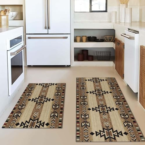 küchenteppich Braun Jacquard Küchenläufer,Teppich Für küchenteppich waschbar rutschfest,fussmatte aussen 50x80+50x180