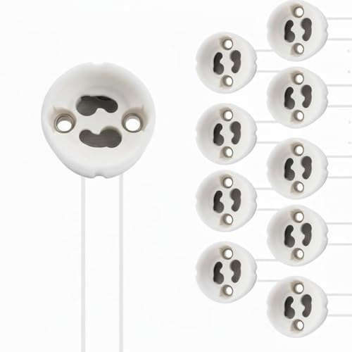 GU10 Fassung mit Kabel 10er Set Keramik Sockel für LED und Halogen Lampen bis 50W 230V Einbaustrahler Spots Deckenleuchten Beleuchtungsinstallation Wohnraum und Gewerbe