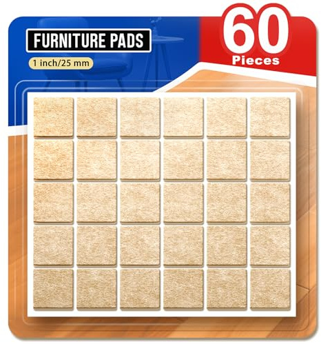 Ansible 60 PCS Chair Leg Floor Protectors,25mm Felt Pads for Furniture Feet | Felt Furniture Pads,Self-Adhesive Pads for Hardwood Floors,Anti-Scratches and Reduce Noise,Beige,Square