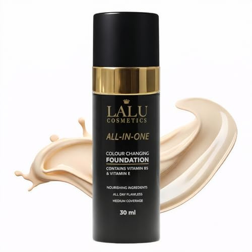 Changing Foundation, Feuchtigkeitsspendende Flüssigkeitsgrundierung mit mittlerer Deckkraft, Langfristig Natur-Finish, Passt sich Hauttönen an, 30 ml - LALU Cosmetics