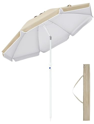 Palawano Sombrilla de Playa con Anclaje de Arena, Protección Solar UPF50+, Parasol Portátil con Inclinación Ajustable y Diseño Resistente al Viento para Playa, Piscina y Jardín (Beige, 1.8M)