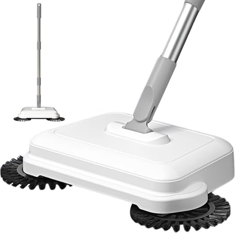 Veesper 2-in-1 rotierende Teppichkehrmaschine, 360° manuelle Schubkehrmaschine für Boden und Teppich, hängender, staubsaugerfreier Reiniger mit langem Griff für Zuhause und Büro