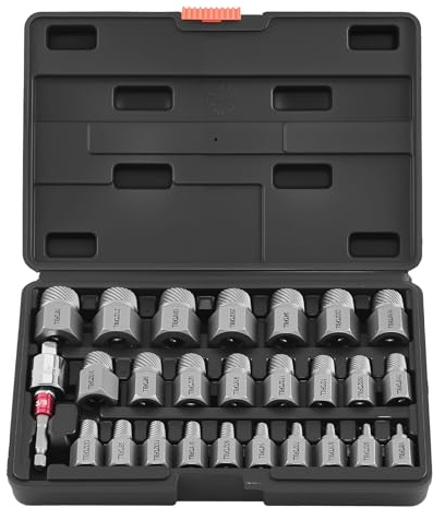 VEVOR Juego de Extractor de Tornillos Dañados 27 Piezas, Removedor de Pernos, de Cabeza Hexagonal, con Adaptadores y Caja de Almacenamiento, Herramientas para Sacar Tornillos Rotos Oxidados Pintados