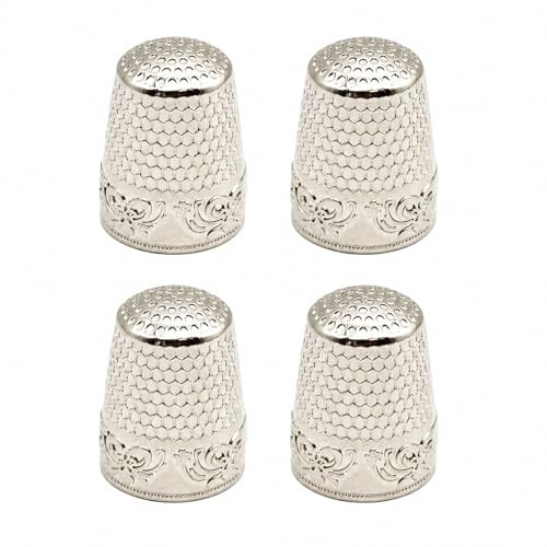 Talinco 4 Pcs Metal Sewing Thimbles, Finger Guards for Hand Sewing, Silver | Durable galvanised alloy thimbles with anti-slip top shield fingers from pricks. Ideal for sewing, embroidery & DIY crafts.