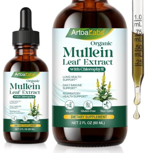 Mullein Drops for Lungs | Organic Mullein Leaf Extract with Chlorophyll | Premium Liquid Herbal Supplement for Adults | Respiratory & Immune Support | Vegan, Non-GMO, Alcohol-Free | 2 Fl Oz
