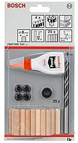 Bosch Accessories Professional 32tlg. Holzdübel-Set (Ø 8 mm), Schwarz/Silber