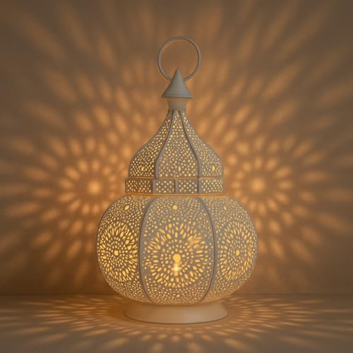 Marockanska vintage lykta lampor lampa ziva 30 cm vit stor | orientalisk trädgård utomhus hängande lyktor för ljus som dekorationer | arabisk inomhus ljus värmeljushållare som indisk fest heminredning