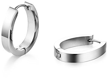 JewelryWe Schmuck Herren Damen Ohrringe, Creolen Ohrstecker, Edelstahl, Silber Schwarz Gold