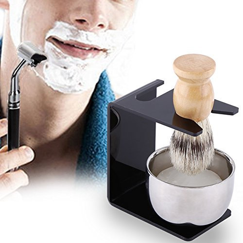 4 In1 Rasierset mit Rasierpinsel Seifenschale Halter Nylon Haarbürste Edelstahl Schüssel Männer Shaving Tool Set Doppelpack für Herren Pflege Accessoires