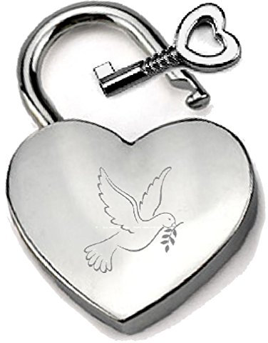 Silver-Tone Heart Padlock Engraved Message Dove