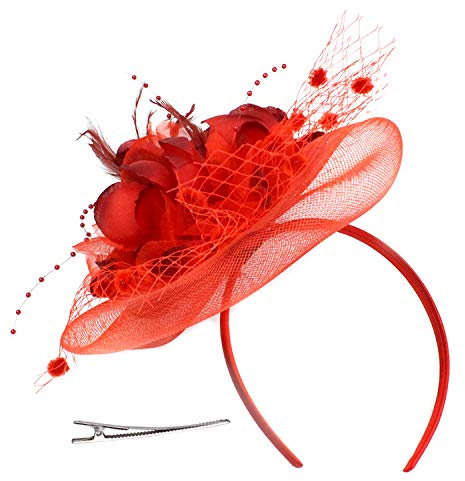 Fascinator elegant modisch für Braut Hochzeit Weihnachten Halloween Kostüm Bankett Karneval Fasching Royal Kopfschmuck hut aus Mesh mit Federn vintage Schleier Mädchen Frauen Damen Headwear klein