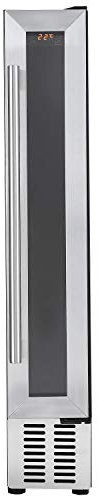 Cookology CWC150BK Freestanding under counter Wine Fridge Cabinet in Silver - 20 Litre Capacity - 15cm Width - 7 Bottles - Digital Temperature Control - Reversible Door