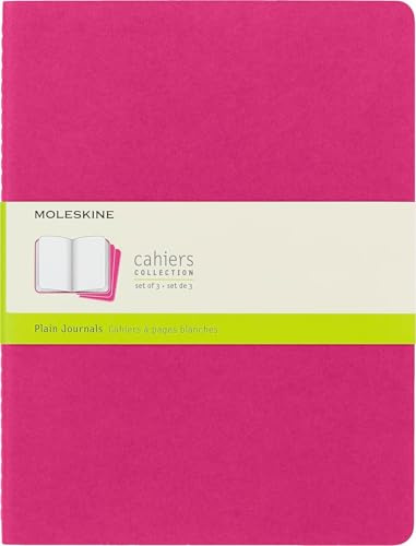 Moleskine Cahier Journal, Set 3 Notebooks with Plain Pages, Cardboard Cover with Visible Cotton Stiching, Colour Kinetic Pink, Extra Large 19 x 25 cm, 120 Pages