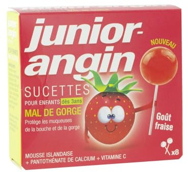 Melisana Pharma Sucettes Junior-angin GOUT FRAISE 8 Sucettes
