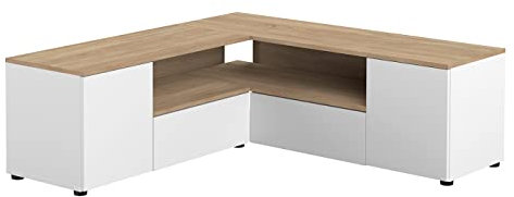 TemaHome TV-Schrank Ecke, 130 x 130 x 45 cm, Weiß und Eiche, 130x130x45 cm