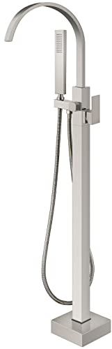 Aolemi Freestanding Tub Filler Brushed Nickel Floor Mount Bathtub Faucet Bathroom Waterfall Brass Tap Single Handle with Handheld Shower Swivel Spout