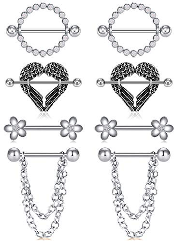 LAURITAMI Tungbröstvårta piercing stänger 14 g 14 mm 16 mm kirurgiskt stål bröstvårta ringar tunga piercing smycken, Rostfritt stål