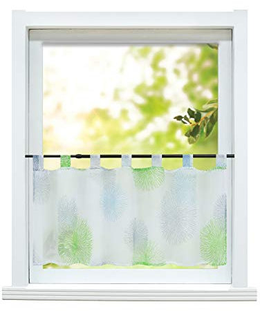 ESLIR Scheibengardine Küche Bistrogardine Modern Gardinen Transparent Kurzgardine mit Schlaufen Vorhänge Voile Grün HxB 45x90cm 1 Stück