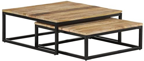 vidaXL Mangoholz Massiv Satztisch 2-TLG. Industriestil Couchtisch Beistelltisch Kaffeetisch Sofatisch Wohnzimmertisch Teetisch Tisch