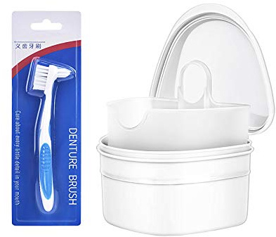 Set di pulizia dentale con spazzola per la pulizia dei denti finti, design di sollevamento del filtro, comodo e durevole, riduce efficacemente la crescita dei batteri (bianco)