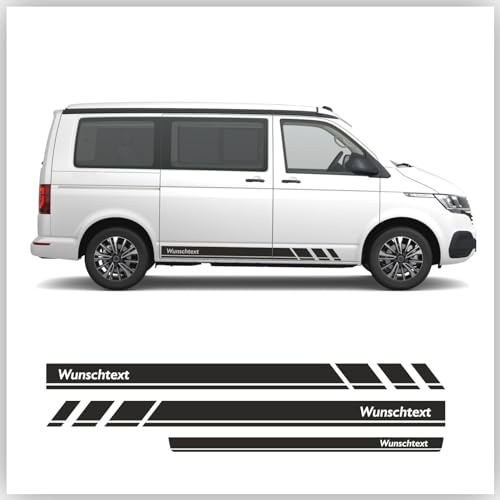 FOTOFOL Auto Aufkleber Groß mit Wunschtext & Logo – Seitenstreifen passend für VW T6.1 T6 T5 Multivan Bulli Transporter (kurzer Radstand) – hochwertiger Tuning Aufkleber Auto, langlebig & passgenau
