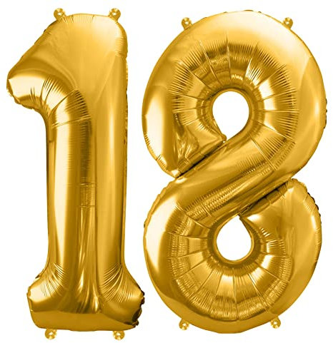 Luftballon 18. Geburtstag Gold Folienballon XXL Größe 86cm-100cm Ballon Deko Jubiläum 18 Jahre Zahl