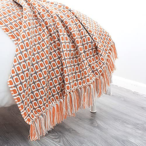 LumiSyne Manta De Punto con Flecos Pata De Gallo Bohemio Cuadros Comoda Suave Cubresofa Cubrecama Manta Cubrecama Decorativa para Sofá Cama 170x130cm