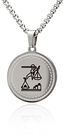 LaraZeidler Berlin Sternzeichen Kette individuelle Namen Datum Gravur auf der Rückseite für Damen und Herren Edelstahl mit Tierkreis Sternbild Zodiac Anhänger Waage