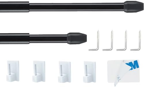 2 Pièce Barre a Rideaux Extensible Tringle Rideau Réglable Barres de Vitrage Métal/Plastique pour Maison Fenêtre et de Crochets Rideau Adhésive,Noir(50-85CM)