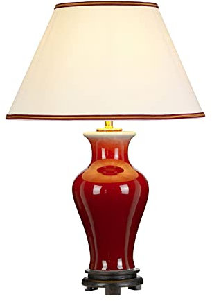 Licht-Erlebnisse Tischlampe Creme Rot 64 cm Keramik Stoff Klassisch E27 Nachttischleuchte Wohnzimmerlampe FELJNA