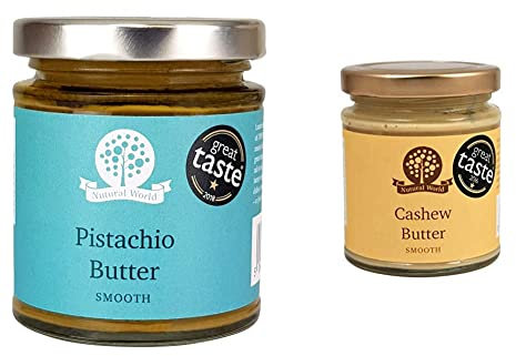 Nutural World - Smooth Pistachio butter (170g) / 100% pure single ingredient - Great Taste Award winner & Smooth Cashew Nut Butter (170g) Great Taste Award Winner - 100% Pure Single Ingredient