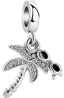 LSxAB Women Girls Coconut Palm Tree with Sunglasses Charm Compatible With Pandora Charms Bracelets