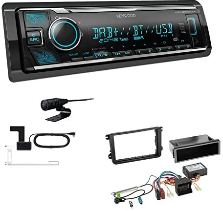 Kenwood KMM-BT508DAB 1-DIN Digital Media Receiver Autoradio DAB+ Bluetooth Amazon Alexa Einbauset passend für Skoda Octavia II Facelift 2009-2013 schwarz inkl Canbus