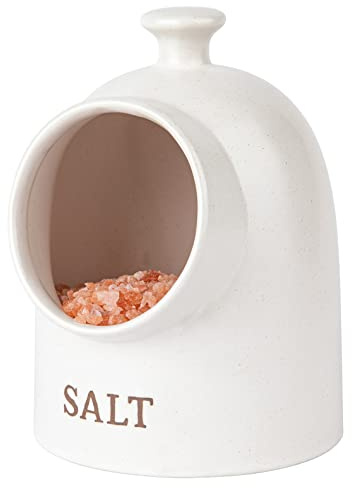 Kook Cerdo de sal de cerámica, barro de boca ancha, contenedor de almacenamiento para especias, bodega de sal blanca, gres, apto para lavavajillas, 15 onzas, avena moteada, colección de granja
