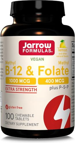 Jarrow Formulas Methyl B12 1000mcg/Methyl Folate 400mcg, 2 Day Depot, Lemon Flavour, 100 Vegan Tablets, Gluten Free, Vegetarian, Soy Free, GMO Free